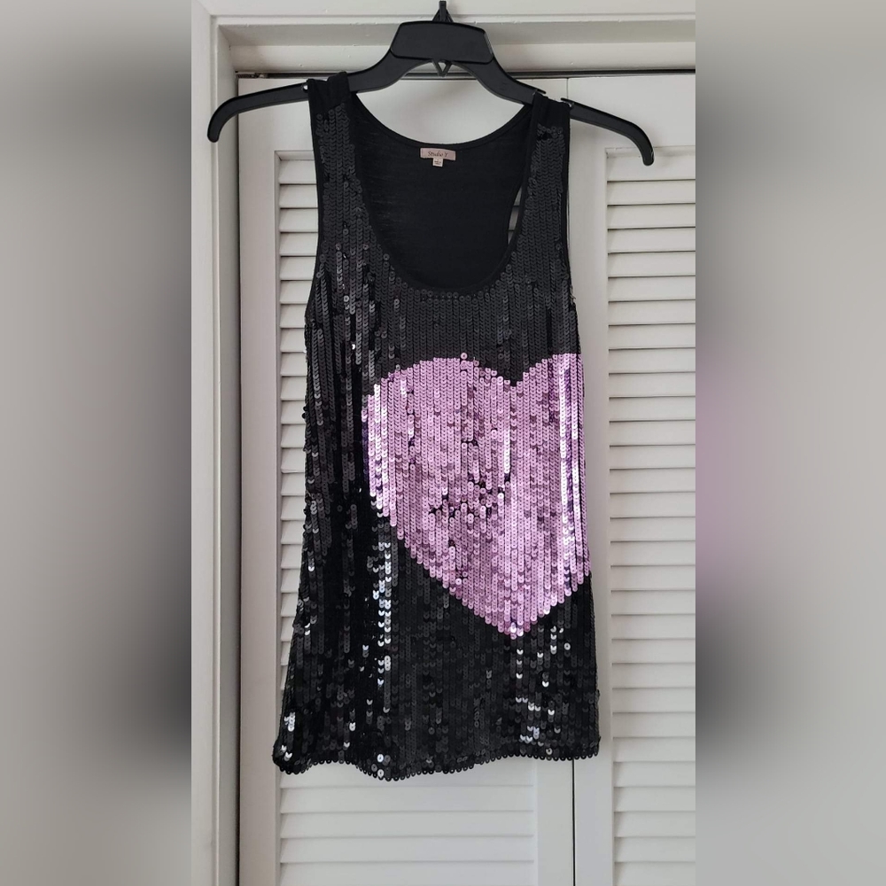 Studio Y Heart Sequin Tank Small